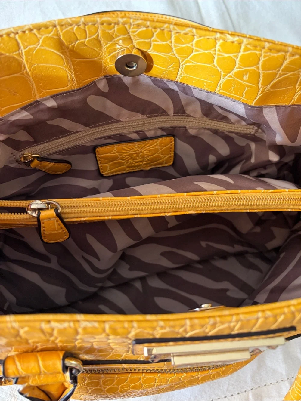 Anne Klein Mustard Croc-Embossed Top-Handle Satchel